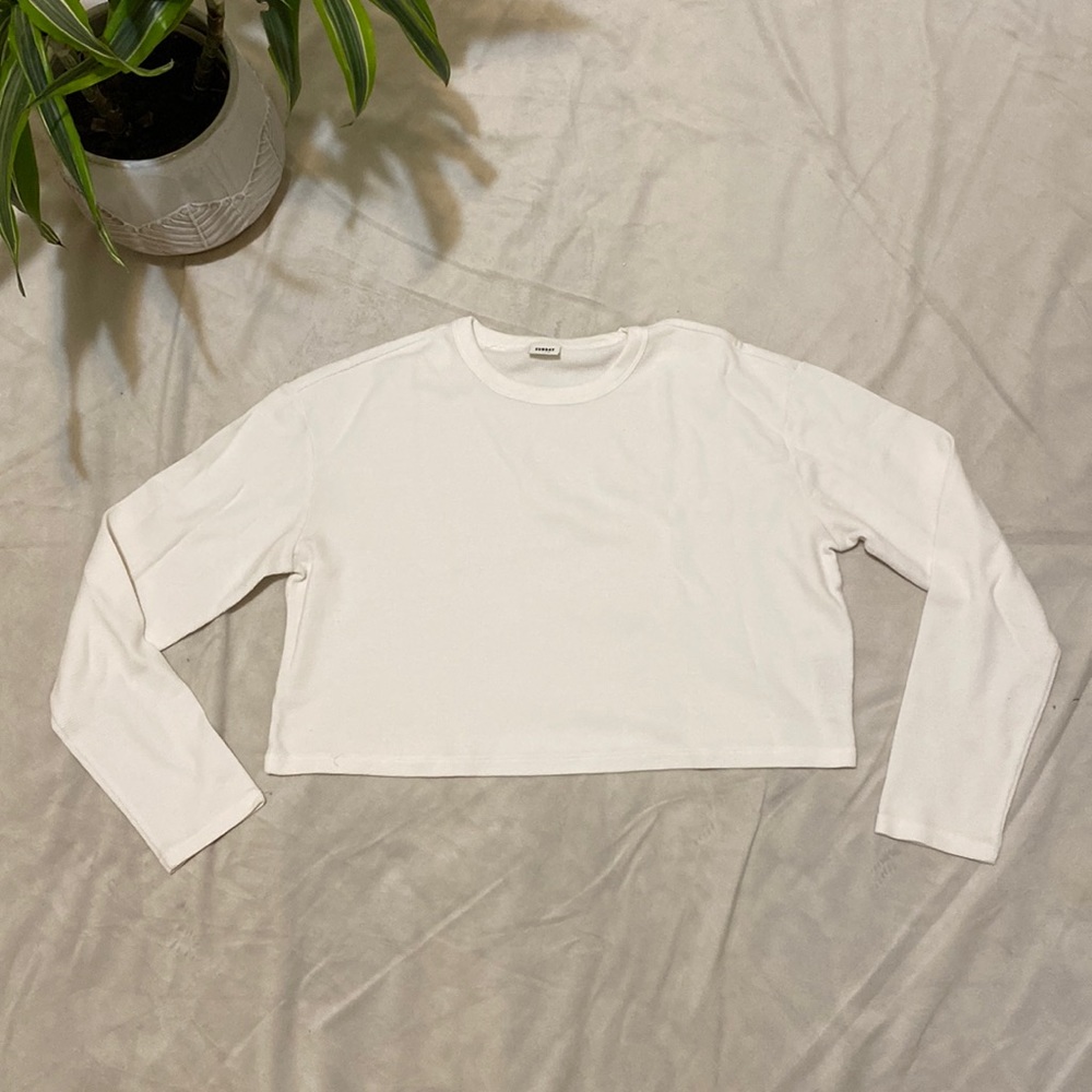 Sunday Best white crop waffle long sleeve top size small